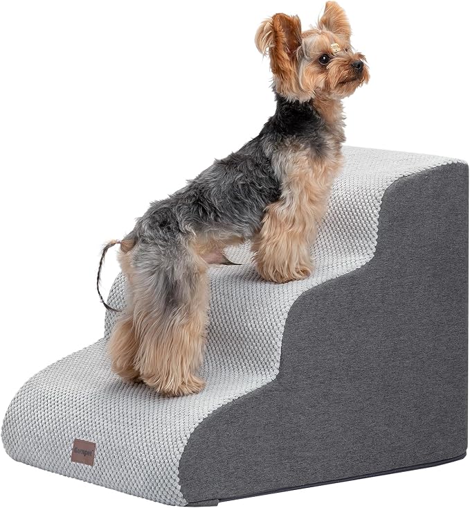Garnpet Dog Stairs for Couch Sofa and Chair, 3-Step Dog Steps for Small Dogs and Cats, Non-Slip Indoor Pet Step, Light Grey by Garnpet