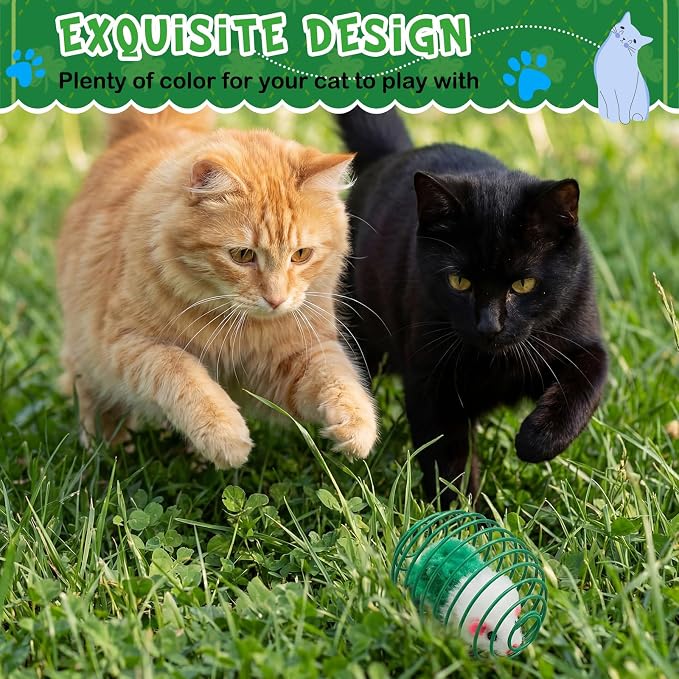 Jecery 5 Pcs Cat Toys Spring,Mouse,Green | Interactive Metal Cat Toy, Stretchable Rolling Ball, for Indoor Cats, Colorful Playful Coils, Kitten Pet Supplies - Image 4