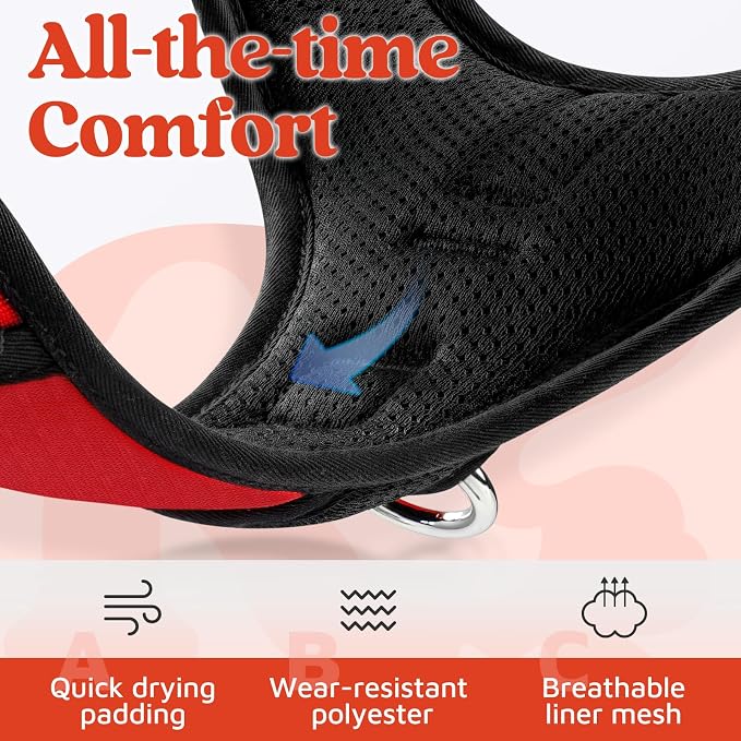 rabbitgoo Dog Harness for Large, No Pull 3 Buckles Easy On & Off | Soft Padded, Walking with Control Handle, Adjustable and Reflective, Red, X-Large - Image 7