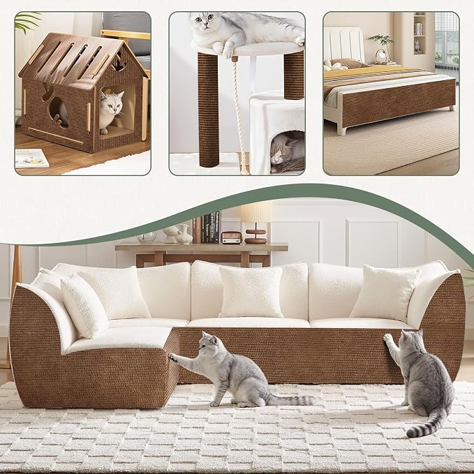Cat Scratch Couch Furniture Protector, 78.7x15.8In Adhesive Scratch Pad | Heavy Duty, DIY Climbing Cat Carpet Mat, Couch Door Protector from Claws, Sofa Guard with Pins & Tape, Brown - Image 2