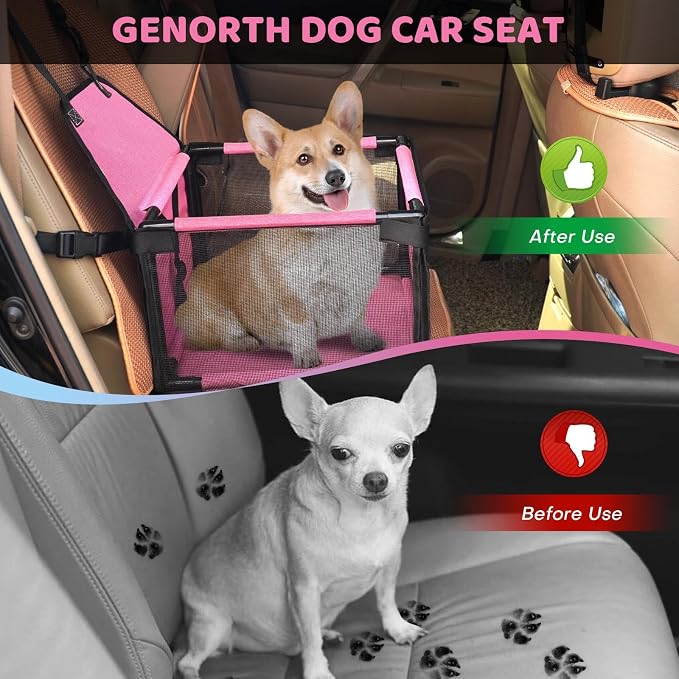 GENORTH Small Dog Car Seats for Small Dogs,Portable Puppy/Pet Car Booster Seat with Clip-On Leash and Mesh Window for Small Pet Up to 11 lbs - Image 4