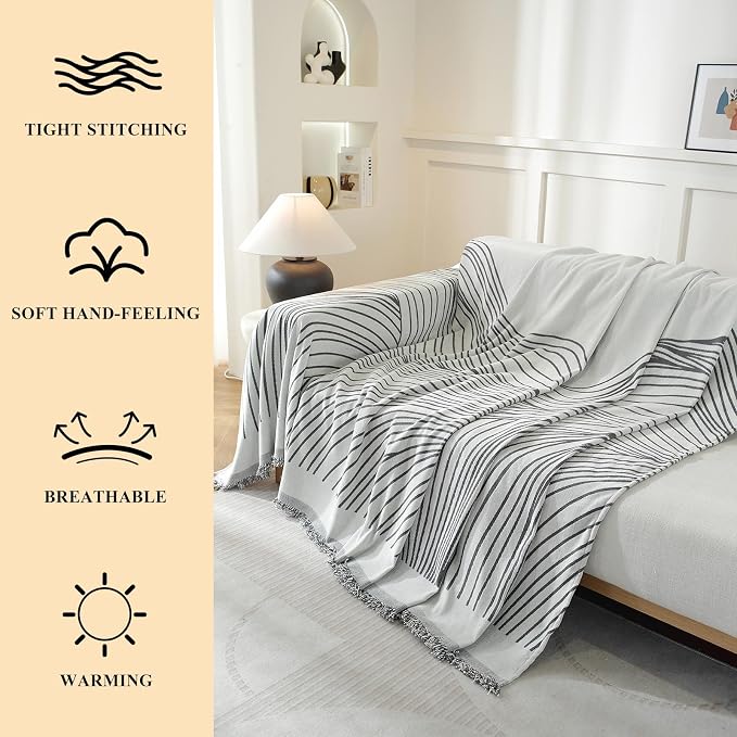 Couch Cover for Sofa, Boho Sofa Cover Washable Couch Cover for Dogs, Pet Sofa Cover for 1-Cushion Couches with Tassel Furniture Protector Cover,71" x 91",Dark Gray-Wave - Image 3