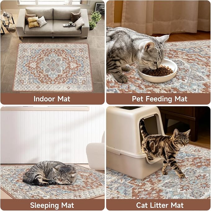 Cat Litter Mat 2 Pack, Reusable Large 36"x48" Kitty Litter Trapping Mat, Machine Washable Litter Mats for Cats, Waterproof & Non-Slip Compatible with Cat Box (Beige Medallion) - Image 5