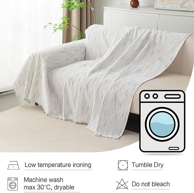 MYSKY HOME Couch Covers for 3 Cushion Couch Sofa, Sectional Couch Cover L Shape Chenille Couch Cushion Covers for Pets, Furniture Protector Cover for Dogs, Kids, 71"X150", White - Image 6
