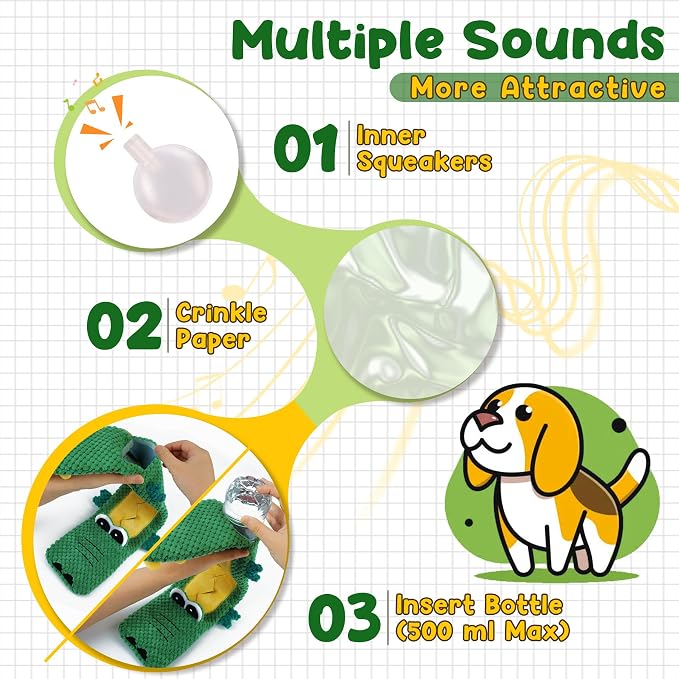 XIUGOAL Interactive Dog Toys for Small Medium Dogs - 2 Pack Puppy Toys for Boredom and Teething, No Stuffing Squeaky Puppy Chew Toys with Crinkle, Treat Dispenser and Holds a Bottle - Image 5