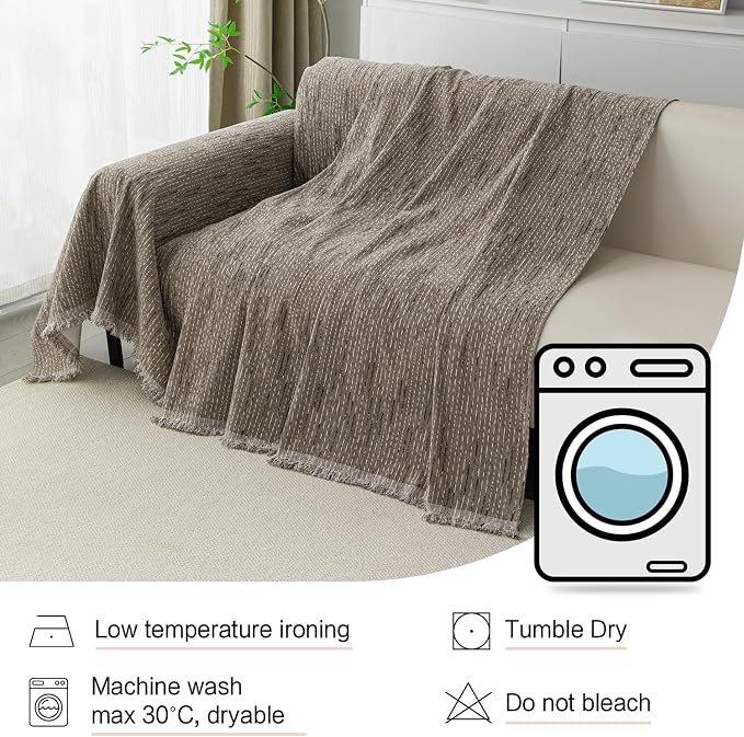 MYSKY HOME Loveseat Cover Sand Couch Cover Sectional Couch Covers for 2 Cushion Couch Sofa Thick Universal Chenille Sofa Cover with Tassel Durable Furniture Protector for Dogs 91" x 118" - Image 6