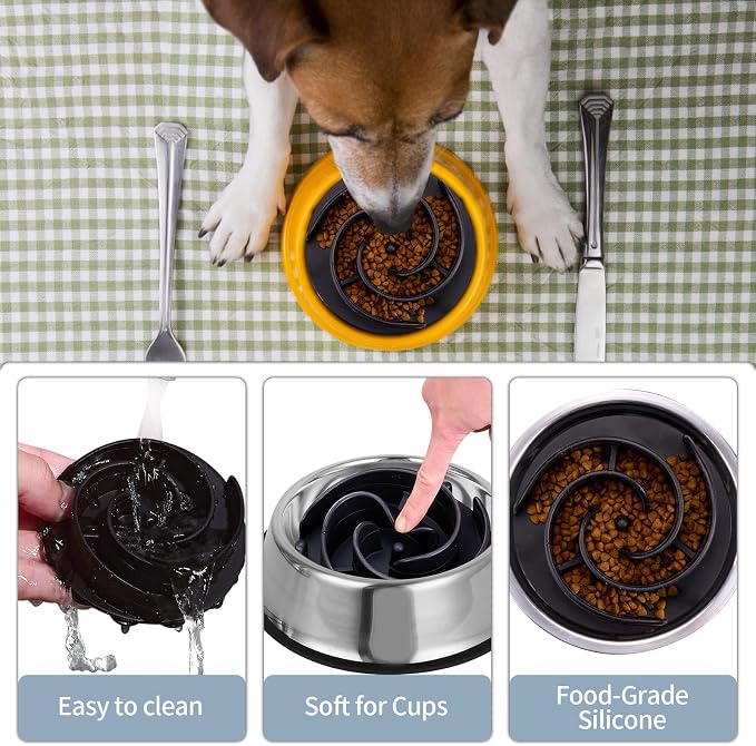 Slow Feeder Dog Bowls Insert, Bestalk Soft Silicone Slow Eating Feeder Insert with Suction Cups for Small, Medium and Large Dogs, Fit into Basic and Elevated Dog Bowls, Black - Image 4