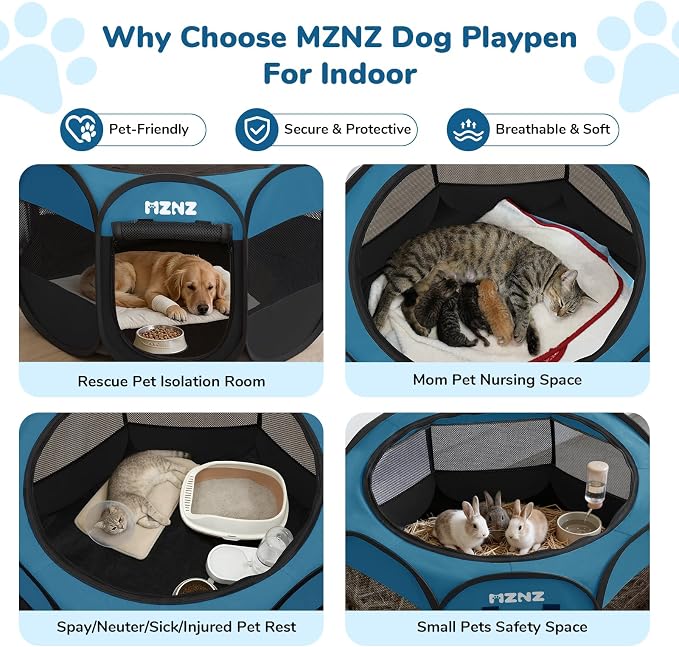 Dog Cat Small Animal Puppy Playpen Crate, Large, Blue Black | Portable Pop Up Pet Cage Enclosure Tent Kennel Indoor Outdoor with Carrying Case, No Assembly, Camping Use - Image 3