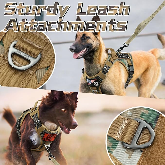 rabbitgoo Tactical Dog Harness for Small, No Pull Military Service Vest | Molle & Handle, Heavy Duty, Adjustable, Reflective Straps, Easy Control for Training Walking, Brown camo, Small - Image 6