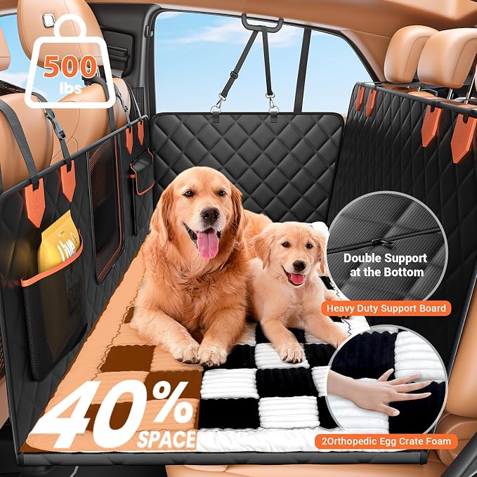IJVAE Hard Bottom Car Seat Cover for Dog swith Removable Soft Blankets,Scratch-Proof and Anti-Slip Car Dog Hammock for Large Dogs White for Car, SUV - Image 2
