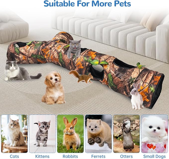 Foldable 3 Way Cat Play Tunnel for Indoor Cats,Cat Tunnel Toy | Camouflage Tree Bark Cat Tube with Peek Hole & Crinkle Paper ,Interactive Play Toy for Cat Kittens, Rabbits & Small Animals - Image 5
