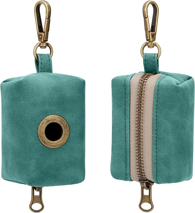 Didog Dog Poop Bag Holder for Leash, Stylish PU Leather, Green | Easy Clean for Daily Walking, Quick to Install on Leash & Harness, Easy-Pull with Metal Clip, Includes 1 Roll Pet Waste Bag - Image 2