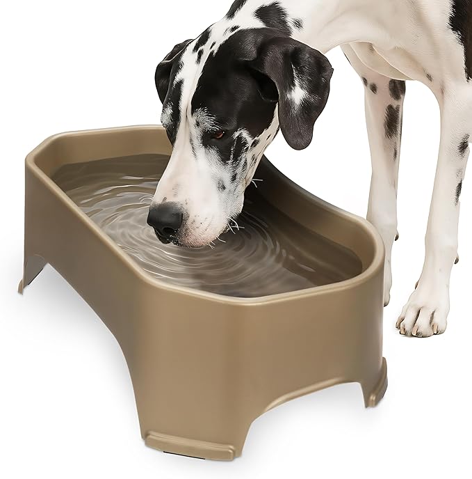 Neater Pet Brands Extra Large Water Bowl for Dogs, Outdoor Dog Water Bowl (2.25 Gallon XL Capacity), Big Trough Style Food Dish for Indoors or Outside, No Spill Large Dog Bowls, Champagne by NeaterPetBrands