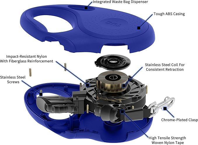 TUG Oval 360° Tangle-Free Retractable Dog Leash with Integrated Waste Bag Dispenser (Medium, Blue) - Image 5