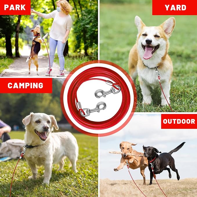 Dog Tie Out Cable, Dog Runner Cable | 10/15/20/25/30 FT Steel Cable with Sturdy Clips, Suitable for Yard Outdoor Use, Holds Large Dogs up to 165 Lbs - Image 6
