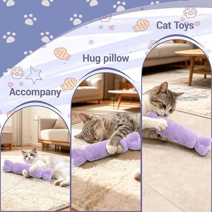 3 Pack Catnip Pillow Toys for Indoor Cats, Soft Plush Cat Toys with Pastel Macaron Colors, Interactive Catnip Toys for Biting, Cuddling and Play, Cute Kitty Toys - Image 5