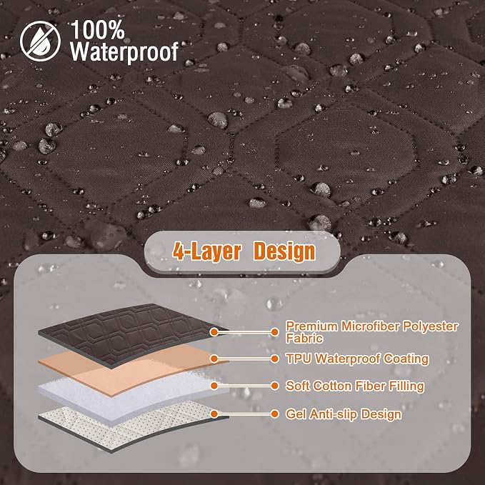 VANSOFY 100% Waterproof Recliner Chair Covers, Recliner Cover Non-Slip Dog Chair Cover Furniture Protector Washable Slipcover with Pocket, Elastic Straps for Pets, Dogs(Chocolate, 22") - Image 5