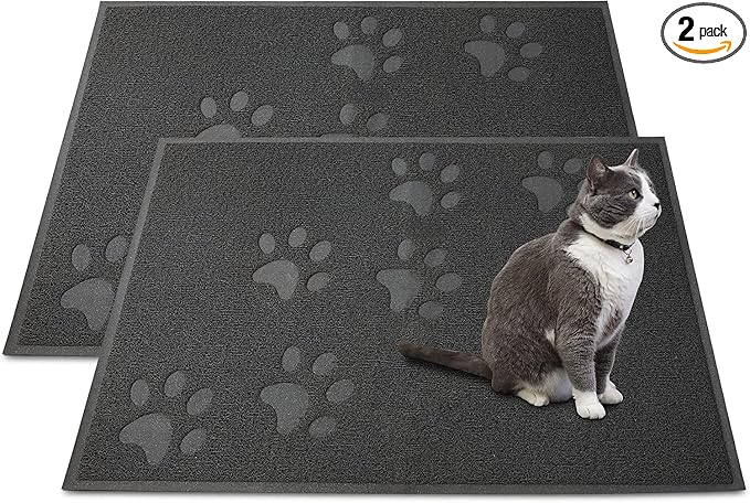 Andalus Large Cat Litter Mat, Pack of 2 - Waterproof, Non-Slip & Easy to Clean Cat Litter Box Mat for Extra Efficient Pet Litter-Trapping, Grey (30” X 18”) by AndalusBrand