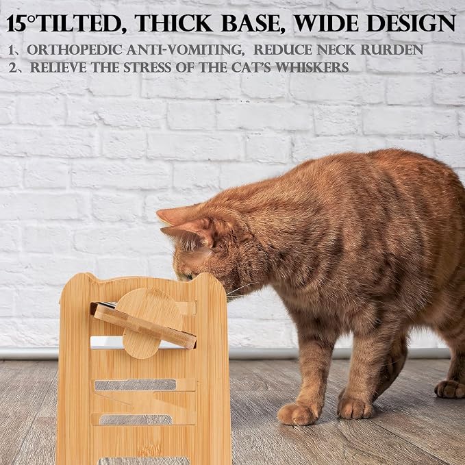 2 Set Elevated Dog Cat Bowls, 15 Tilted Raised Pet Bowl for Puppy and Cats Adjustable Dog Food Feeding Dishes Wood Stand Pet Feeder with Stainless Steel and Non Slip Feet - Image 7