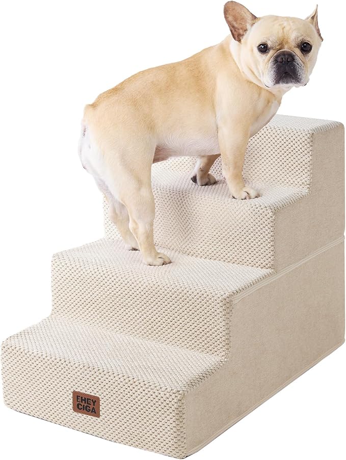 EHEYCIGA Dog Stairs for Bed 18" H, 4-Step Dog Steps for High Bed, Beige | Pet Steps for Small Dogs and Cats, Non-Slip Balanced Pet Ramp Indoor by EHEYCIGA