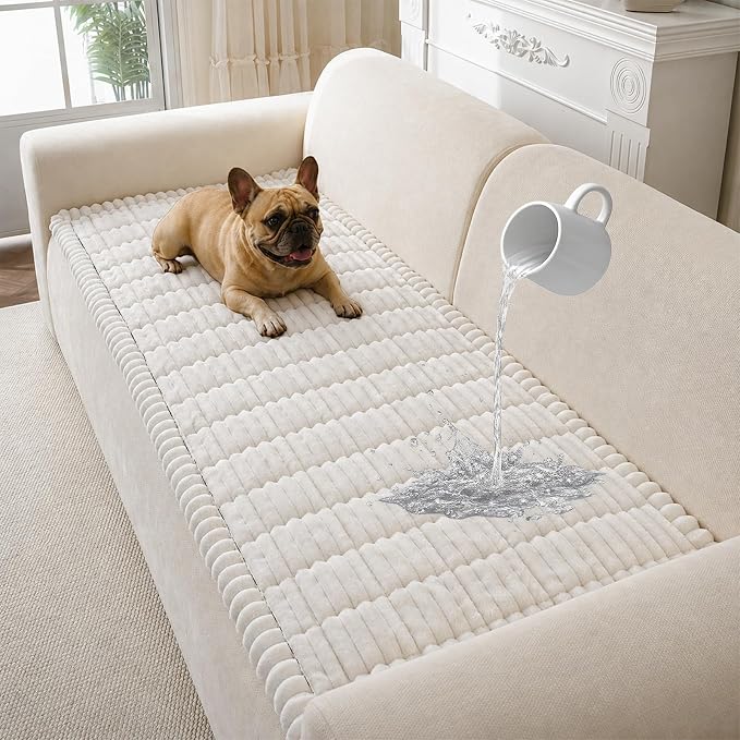 Couch Cover for Dogs Washable, Non Slip Soft Cozy Waterproof White | Pet Friendly, Fuzzy Durable Plush Thick Slipcovers for 3 Cushion Sofa Cover Protector Mat Bed Furniture Couches 27.6"x70.9" by CoSofSLIP