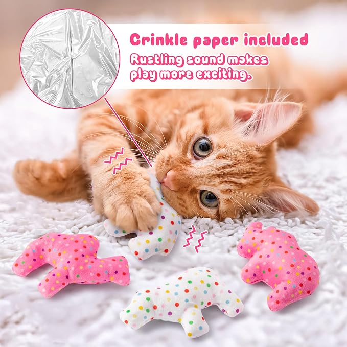 MALLMALL6 6Pcs Frosted Animal Cookie Catnip Crinkle Paper Sound Toys Gift for Cat, Catmint Teething Chew Kick Interactive Toy for Indoor Cats, Soft Candy Pet Presents Supplies for Kitten Lover - Image 2