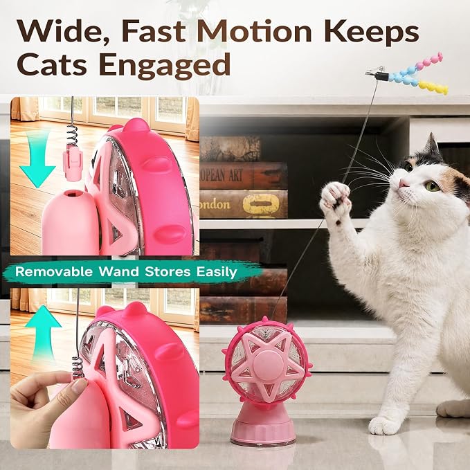 Interactive Cat Treat Dispenser Toy, 2-in-1 Slow Feeder & Wand Pink | Boredom Buster, Mental Stimulation, Puzzle Toy, Adjustable Slow Feeder, Suction Cup, Enrichment, Indoor Cats & Small Dogs - Image 4