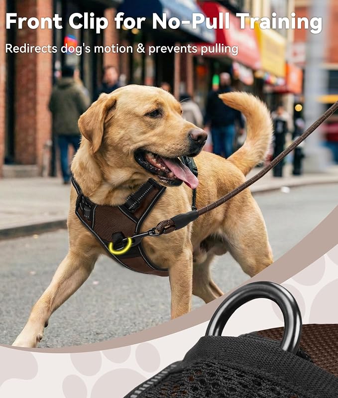 Joytale No Pull Dog Harness for Extra Large Dogs, Front Clip, Brown | Grab Handle for Instant Control, Padded & Adjustable Vest, Sturdy Metal D-Rings, for Safe Training & Daily Walking - Image 2