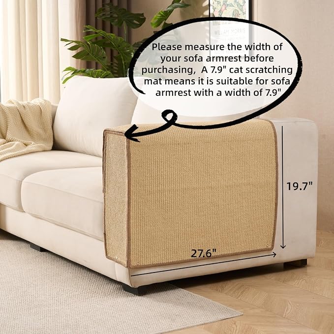 SHENGOCASE Cat Sisal Scratch Pad, Couch Sofa Armrest Protector, Scratcher Cover for Couch Corner, Scratching Post (6.3") - Image 2