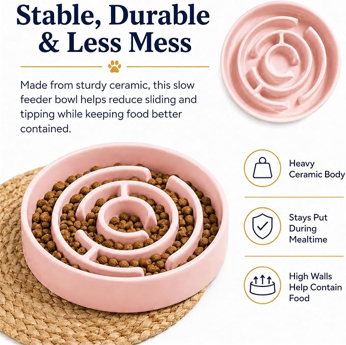 Ceramic Slow Feeder Dog Bowl 1.5 Cup Puzzle Dish for Small Medium Dogs | Glazed ceramic maze bowl with 1.5-cup capacity for dry or wet food, sized for small and medium dogs - Image 7