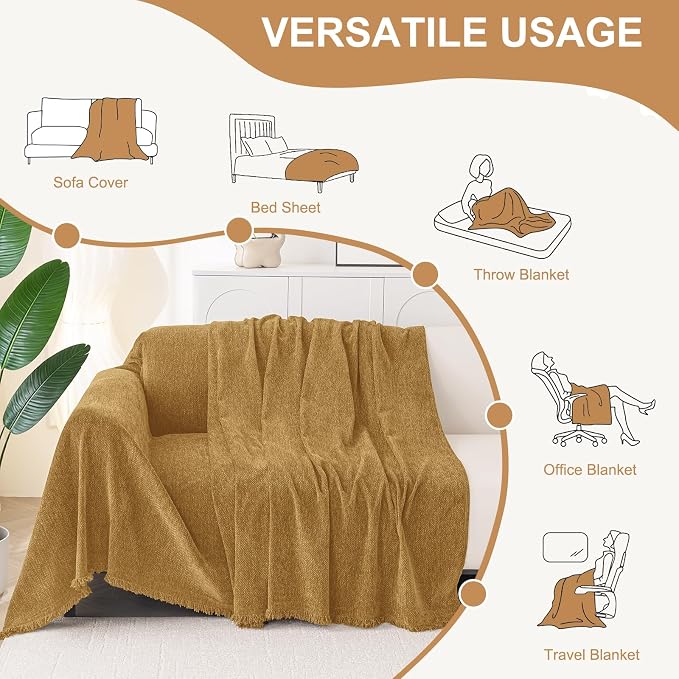 Smiry Couch Cover for Dogs, Chenille Sofa Covers for 3 Cushion Couch | Washable Soft Sofa Slipcover for Pets, Thick Sectional Furniture Protector with Tassels (Yellow, 71x118 Inch) - Image 6