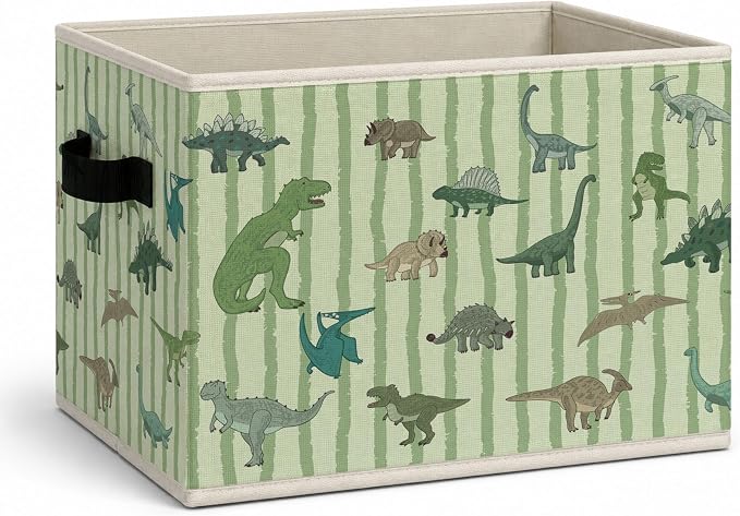 Dinosaur Kingdom Storage Bins Box with Handles, Dinosaur Lovers Collapsible Storage Basket, Green Striped Foldable Basket for Organizing Playroom Nursery Toys Books Clothes by Unknown