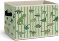 Dinosaur Kingdom Storage Bins Box with Handles, Dinosaur Lovers Collapsible Storage Basket, Green Striped Foldable Basket for Organizing Playroom Nursery Toys Books Clothes by Unknown