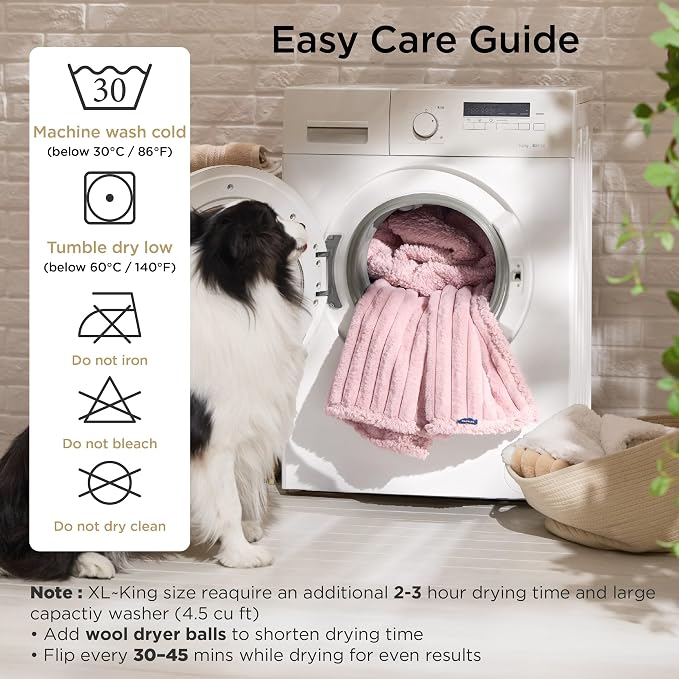 Bedsure ComfyFleece™ Waterproof Blanket for Bed, Twin（60"x80"） Blush Pink | Soft Plush Couch Bed Cover Corduroy Fleece for Furniture Protector, Cozy Calming Reversible Dog Blankets for Large Dogs Pet - Image 6