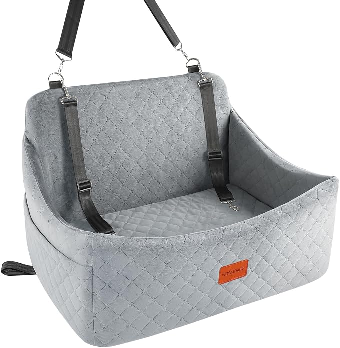 Wooaidagg Dog Car Seat for Medium & Large Dogs Up to 55lbs, Memory Foam Cushion, Washable Cover, Safety Straps & Non-Slip Base(Grey,Large) by WOOAIDAGG