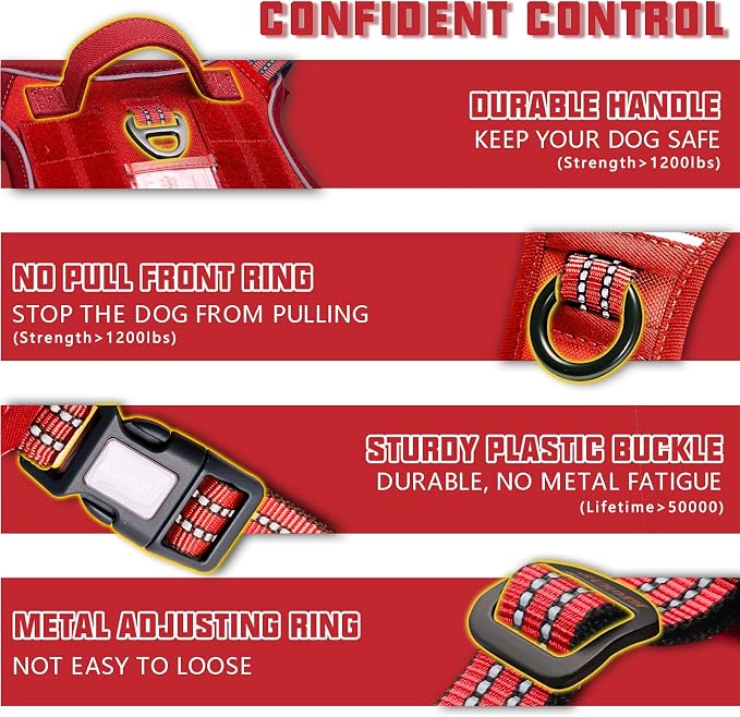 AUROTH Tactical Dog Harness for Large Dogs No Pull Adjustable Pet Harness Reflective K9 Working Training Easy Control Pet Vest Military Service Dog Harnesses Red XL | Easy Control Handle, Adjustable, Reflective, Military K9, for Doberman Husky Walking ... - Image 4