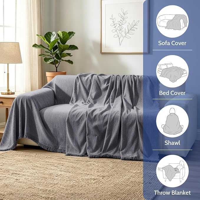 Chenille Couch Cover for Dogs Washable Boho Throw Blanket Washable | 71"×150",Gray, Soft Chenille, Tassel Design, Pet Friendly, Furniture Protector, for Couch, Sofa, Bed, Living Room - Image 7