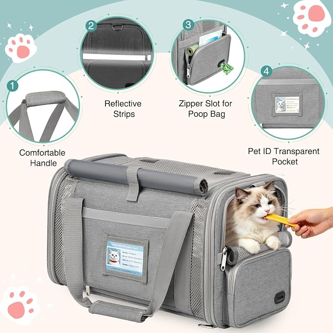 Cat Carrier Airline Approved Privacy Portable Top Load Pet Travel Bag | Soft Sided Pet Carriers for Small Cats Dogs Puppy up to 16 Lbs,Collapsible,Zipper Lock,Luggage Sleeve,2 Storage,Washable - Image 3