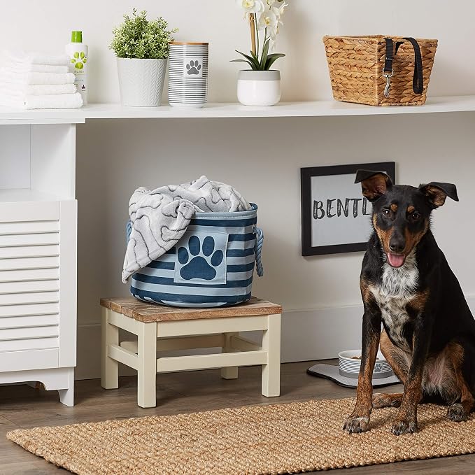 Bone Dry Pet Storage Collection Striped Paw Patch Bin, Dark Navy, Small Round - Image 6