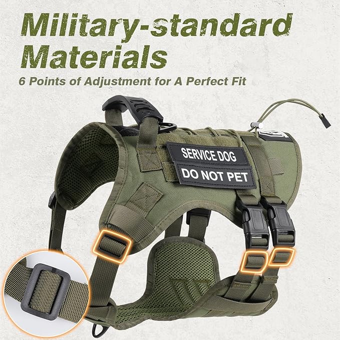No Pull Tactical Dog Harness Small Sized Dog, Service Dog Vest, S, Green | Tactical Dog Vest Harness and Leash Set, Adjustable Military Service Dog Harness with Handle for Medium Large Dogs - Image 5