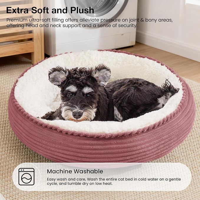 Love's cabin Round Donut Cat and Dog Cushion Bed, 24in Pet Bed for Small or Medium Dogs, Anti-Slip & Water-Resistant Bottom, Soft Durable Fabric Pet Beds, Washable Calming Cat Bed Dusty Rose - Image 7