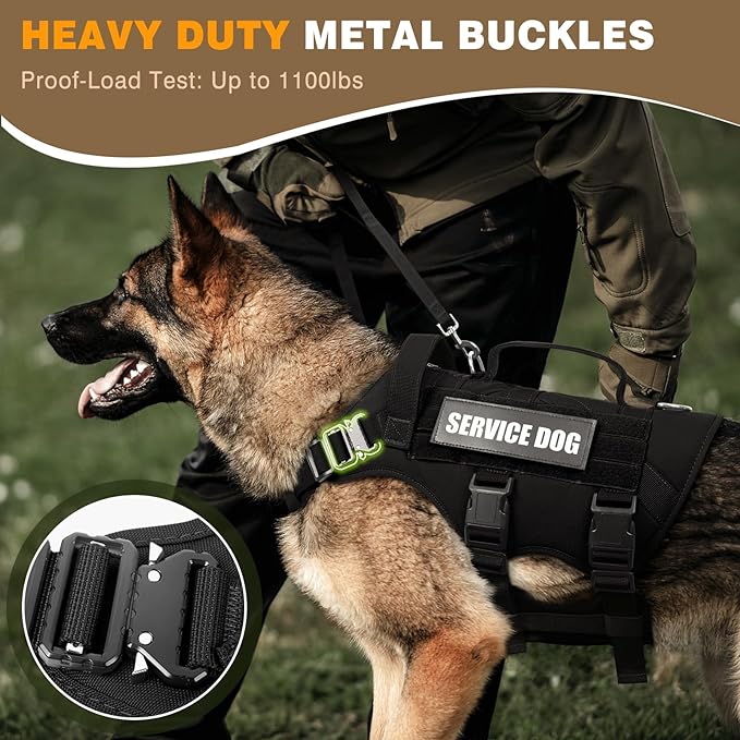 Service Dog Vest Harness for Large Dog, Tactical Working MOLLE Vest with 10 Pet Patches, No Pull Heavy Duty Harness for Training Walking - Image 2