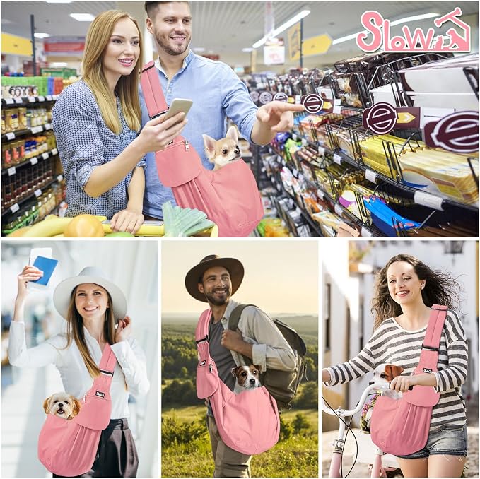 SlowTon Dog Carrier Sling - Thick Padded Shoulder Strap Adjustable, Peach S | Dog Carriers for Small Dogs, Puppy Carrier Purse for Pet Cat with Front Zipper Pocket Safety Belt Machine Washable - Image 7