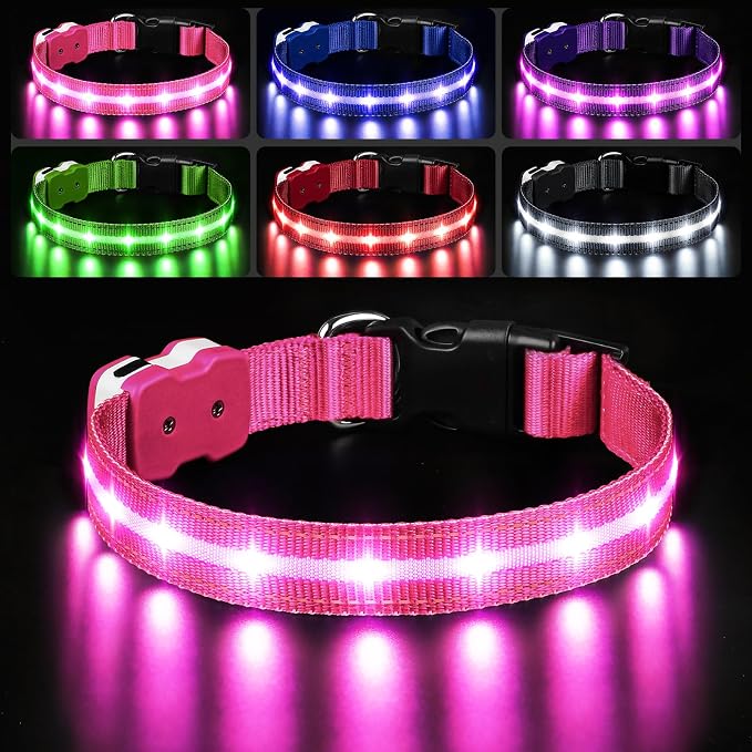 PcEoTllar Light Up Dog Collar, Glow in The Dark for Night Walking, Pink, M | Led Dog Collar for Night Walking, 3 Flashing Mode, USB Charge, For Small Medium Large Dogs, Waterproof, Durable Material by PcEoTllarPetSupplies