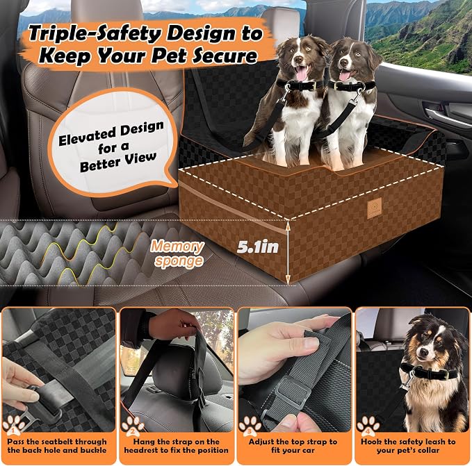 Large Dog Car Seat for Back Seat – Removable Dog Booster Seat & Washable Pet Car Seat for Medium & 2 Small Dogs up to 60lbs – Safety Straps & Storage Pocket – Travel & Home Use (Black) - Image 6
