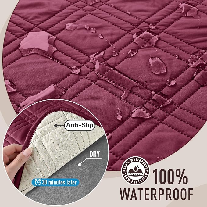 TAOCOCO Waterproof Couch Covers for Dogs, Non Slip Pet Sofa Cover, 3 Seater | Washable Couch Seat Covers with Arms for 3 Cushion Couch, Dog Couch Cover Protector, Pockets & Backless Design, Wine - Image 3