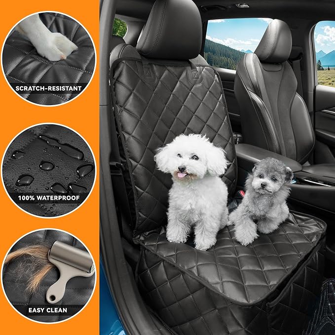 Dog Car Front Seat Cover,PU Leather Car Seat Cover for Pets & Humans,Black | Waterproof,Nonslip,Anti-Scratch,Heavy-Duty Captain Seat Protector Fits Most Cars, Trucks, SUVs，Minivans - Image 3