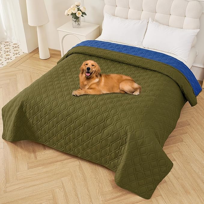 Smiry Reversible Waterproof Pet Couch Covers for Sofa | Washable Dog Couch Sofa Covers, Water Resistant Furniture Protector Slipcover, Geometric (82"x82", Green/Navy) by Smiry