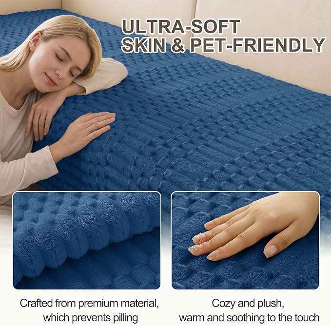 Smiry Waterproof Couch Covers for Dogs Washable, Non Slip Pet Sofa Cover | Plush Scratch Resistant Flannel Furniture Protector for Dogs, Navy, 36" x 63" - Image 5