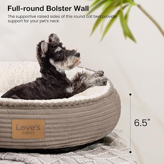 Love's cabin Round Donut Cat and Dog Cushion Bed, 24in Pet Bed for Small or Medium Dogs, Anti-Slip & Water-Resistant Bottom, Soft Durable Fabric Pet Beds, Washable Calming Cat Bed Khaki - Image 5